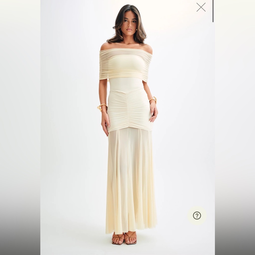 Caspian
Slinky And Mesh Off Shoulder Maxi Dress - Ivory